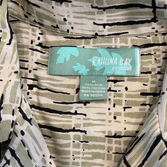 Kahuna Bay By Visitor Mens Medium Shirt Short Sleeve Collar Silk Blend Tan Black - Picture 8 of 10